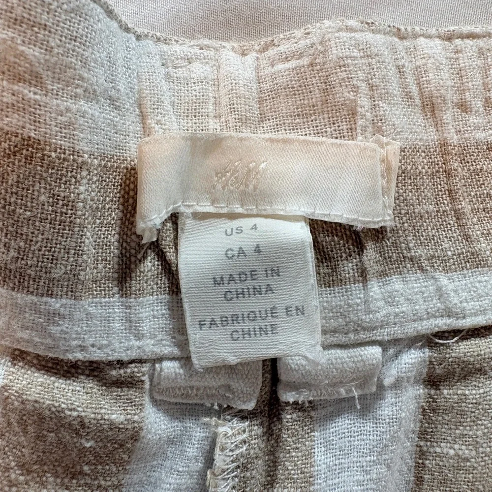 H&M Striped Wide Leg Culotte Pants Womens 4 Beige White Linen Blend High Rise